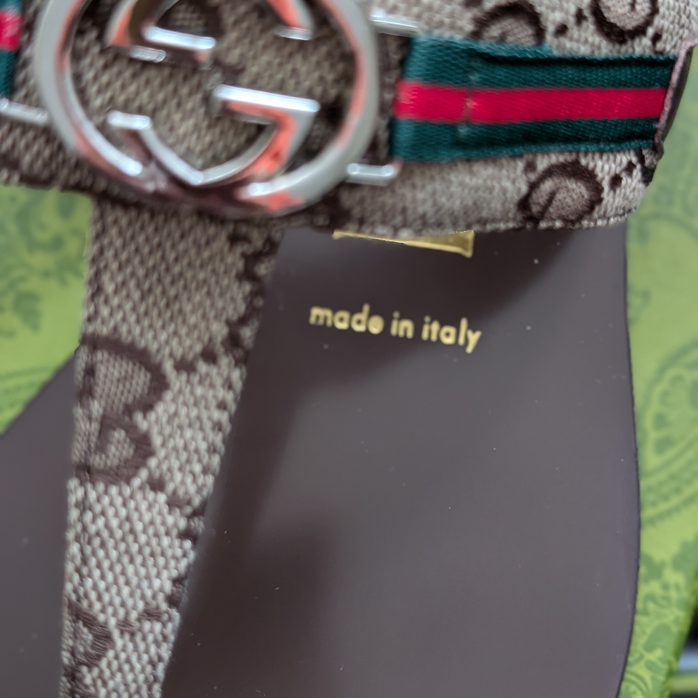 Gucci Brown Sandals with Gold Accents - Picture 8 of 11